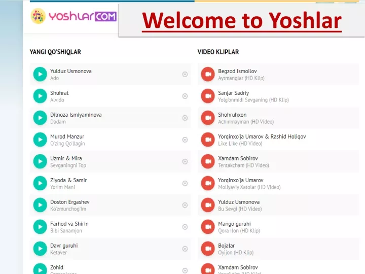 welcome to yoshlar