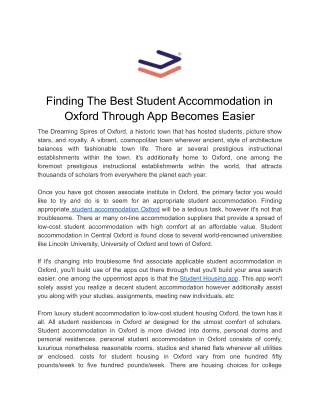 Finding The Best Student Accommodation in Oxford Through App Becomes Easier