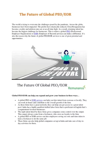 The Future of Global PEO/EOR