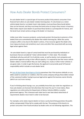 how auto dealer bonds protect consumers an auto