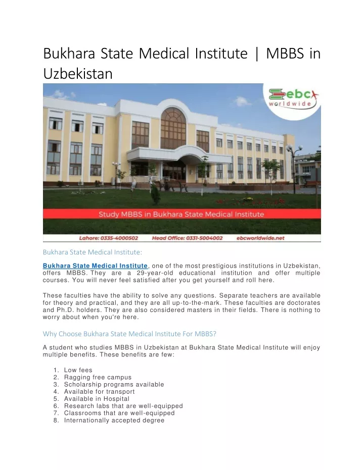bukhara state medical institute mbbs in uzbekistan