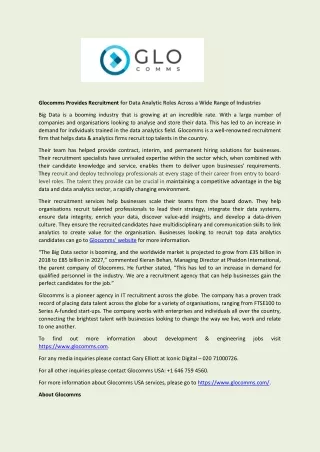 glocomms provides recruitment for data analytic