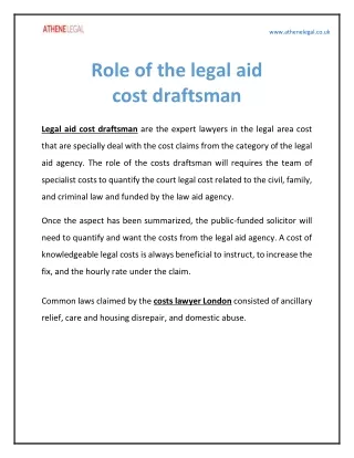 Role of the legal aid cost draftsman
