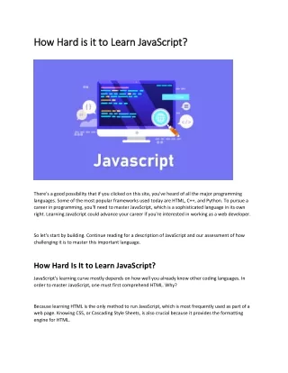How Hard is it to Learn JavaScript