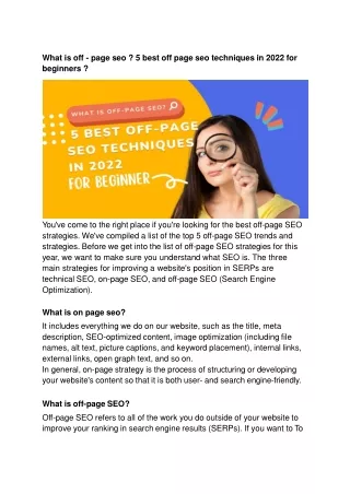 What is off - page seo ? 5 best off page seo techniques in 2022 for beginners ?