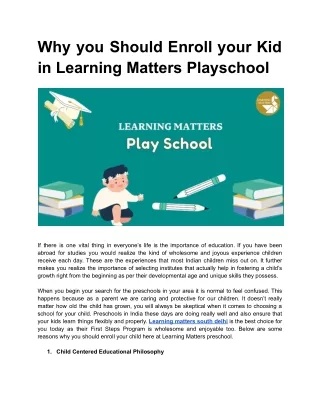 why you should enroll your kid in learning
