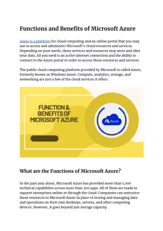 Functions and Benefits of Microsoft Azure