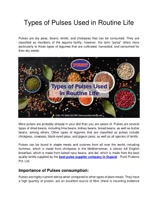 Types of Pulses Used in Routine Life