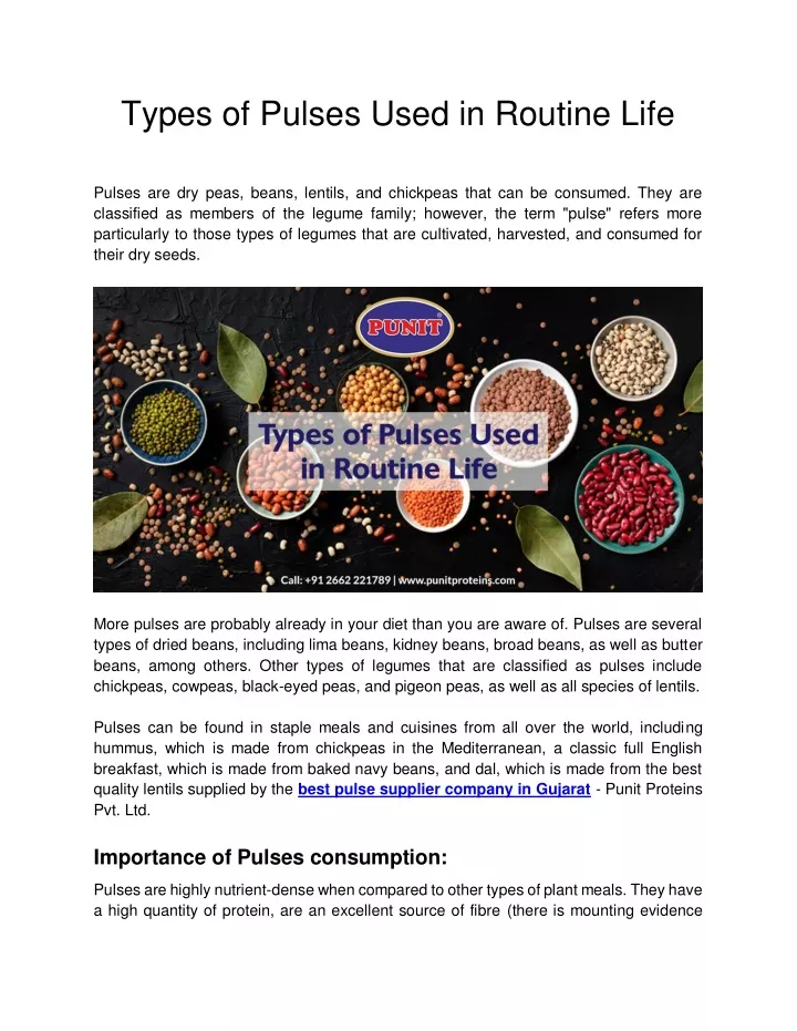 types of pulses used in routine life