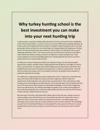 why turkey hunting school is the best investment