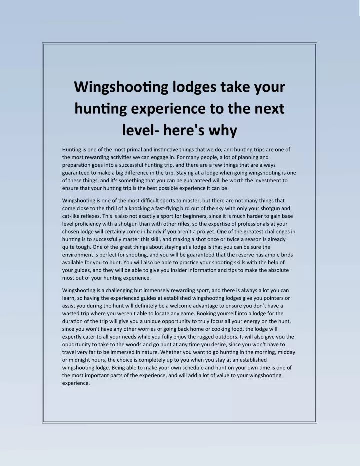 wingshooting lodges take your hunting experience