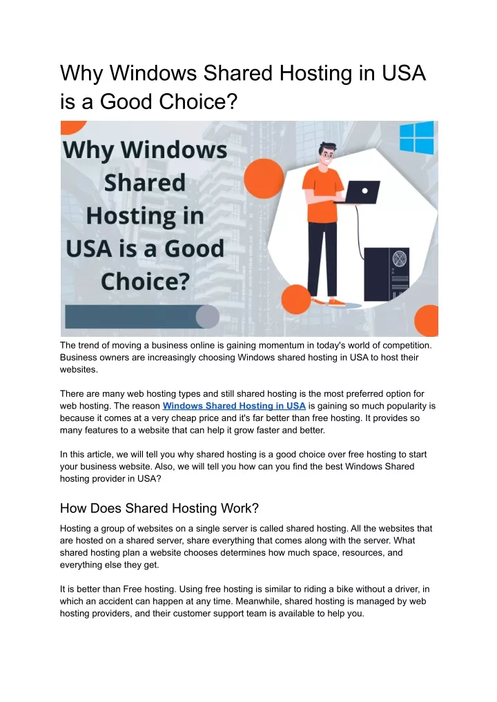 why windows shared hosting in usa is a good choice
