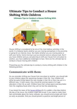 Ultimate Tips to Conduct a House Shifting With Children