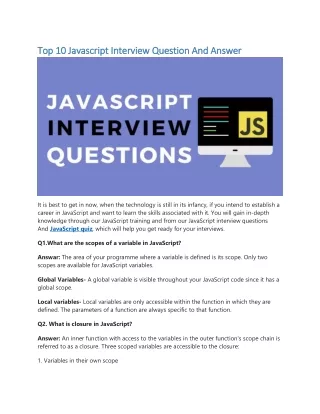 Top 10 Javascript Interview Question And Answer