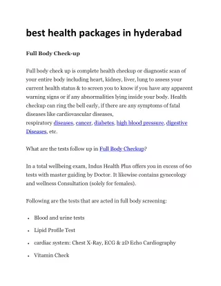 Health packages Hyderabad