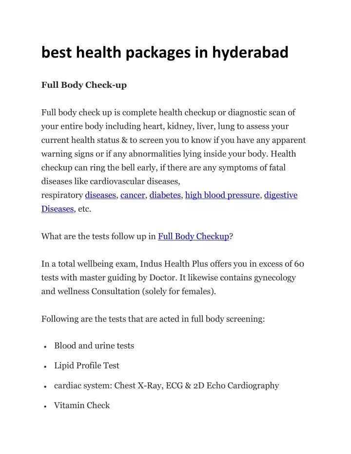 best health packages in hyderabad