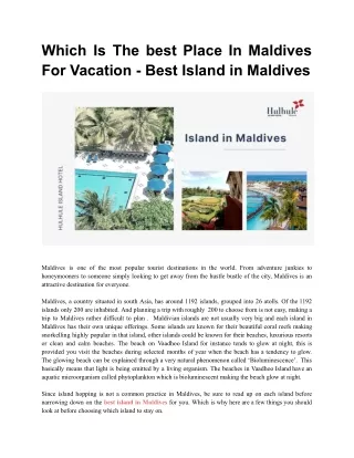 Which Is The best Place In Maldives For Vacation - Best Island in Maldives