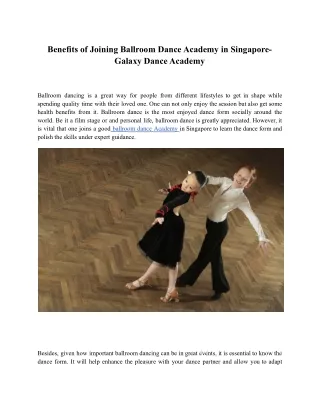 _Benefits of Joining Ballroom dance Academy in Singapore