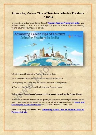 Advancing Career Tips of Tourism Jobs for Freshers in India
