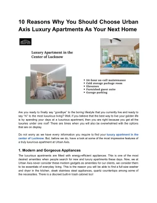 10 Reasons Why You Should Choose Urban Axis Luxury Apartments As Your Next Home