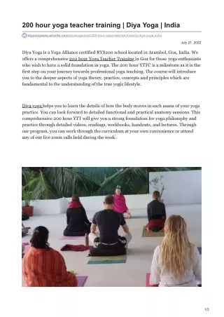 200 hour yoga teacher training diya yoga india