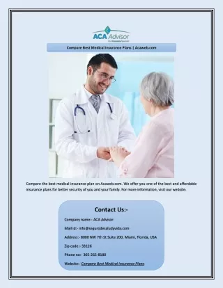 compare best medical insurance plans acaweb com