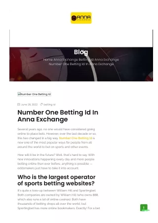 Number One Betting Id In Anna Exchange