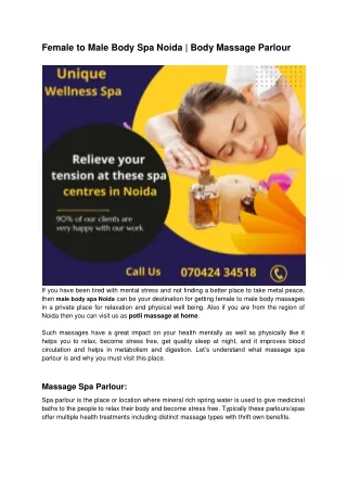 Female to Male Body Spa Noida  Body Massage Parlour