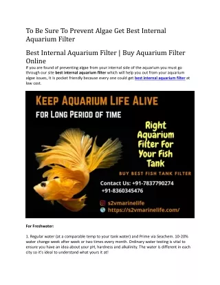To Be Sure To Prevent Algae Get Best Internal Aquarium Filter