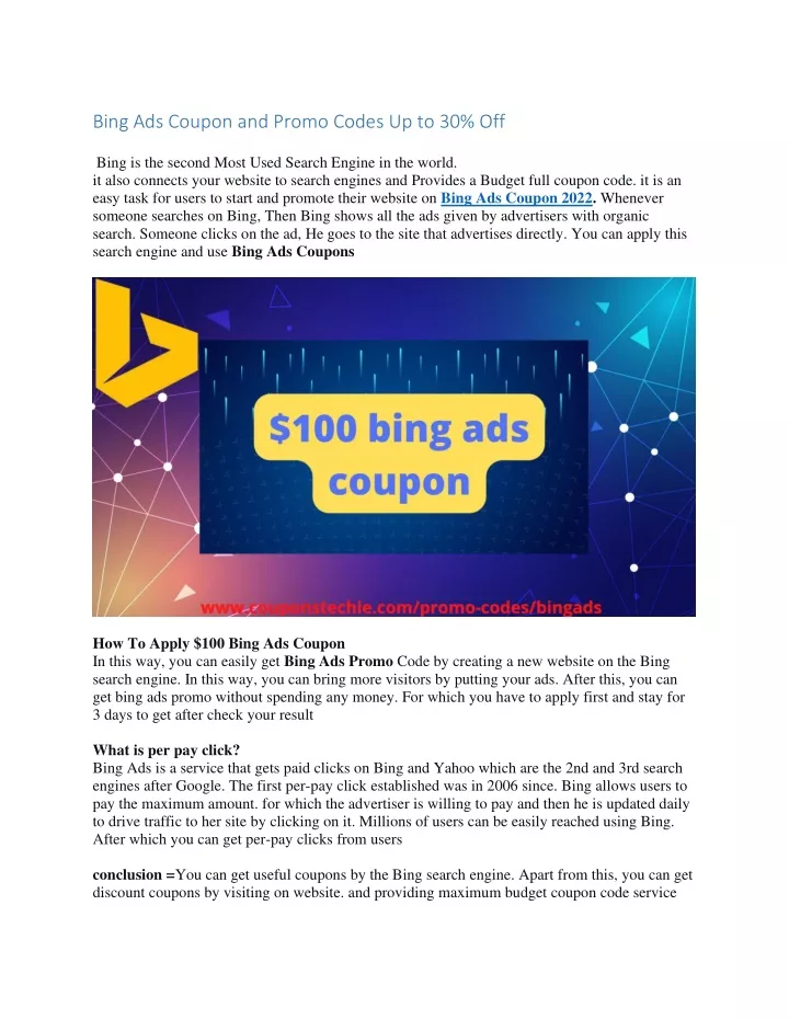 bing ads coupon and promo codes up to 30 off bing