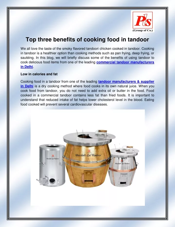 top three benefits of cooking food in tandoor