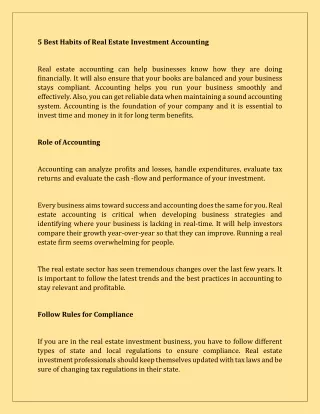 5 best habits of real estate investment accounting