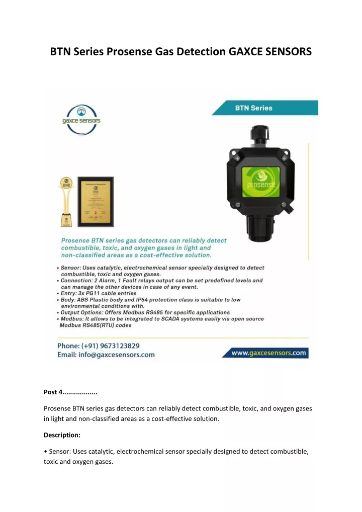 btn series prosense gas detection gaxce sensors