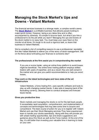 managing the stock market s ups and downs valiant