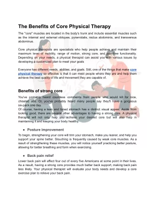 The Benefits of Core Physical Therapy