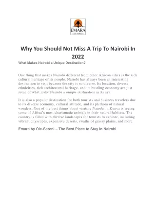 Why You Should Not Miss A Trip To Nairobi In 2022