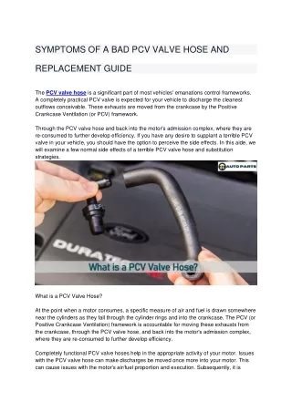 SYMPTOMS OF A BAD PCV VALVE HOSE AND REPLACEMENT GUIDE