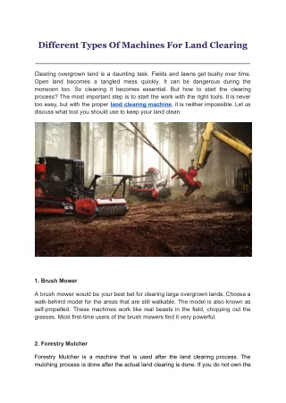 Different Types Of Machines For Land Clearing