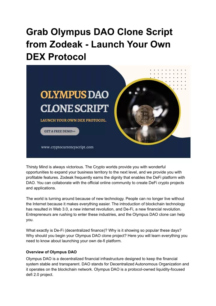 grab olympus dao clone script from zodeak launch
