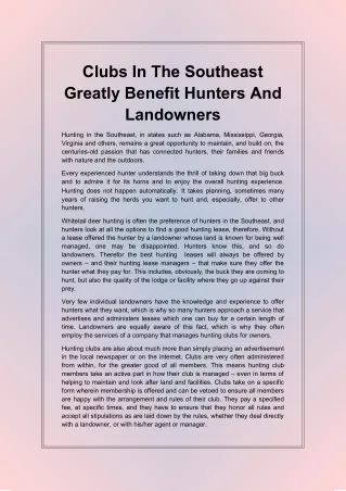 clubs in the southeast greatly benefit hunters