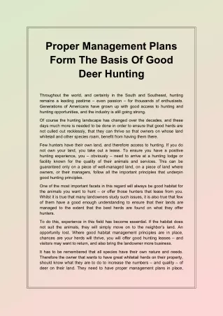 proper management plans form the basis of good