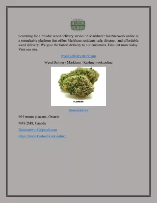 Weed Delivery Markham | Kushnetwork.online