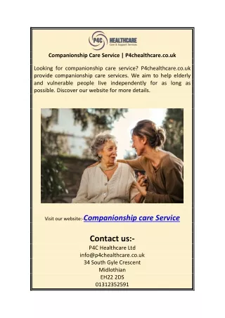 Companionship Care Service | P4chealthcare.co.uk