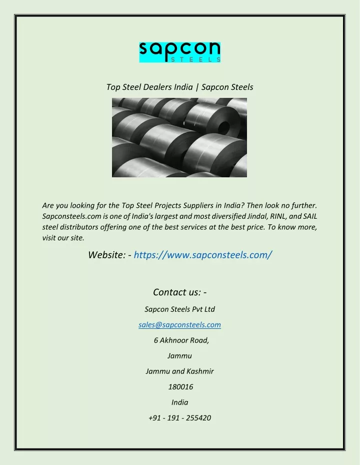 top steel dealers india sapcon steels