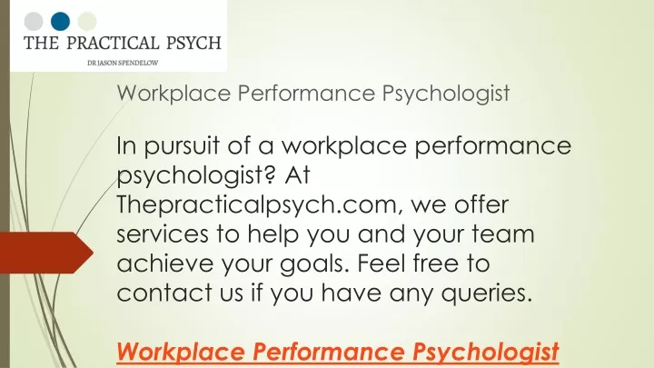 workplace performance psychologist