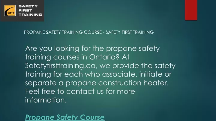 propane safety training course safety first training