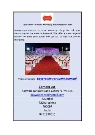 Decoration For Event Mumbai | Aaswadcaterers.com