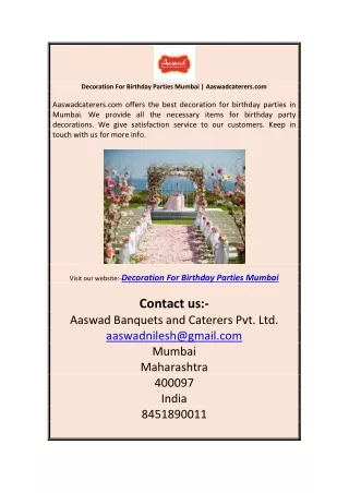Decoration For Birthday Parties Mumbai | Aaswadcaterers.com