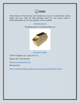 Threading Inserts | Overstockcarbide.com