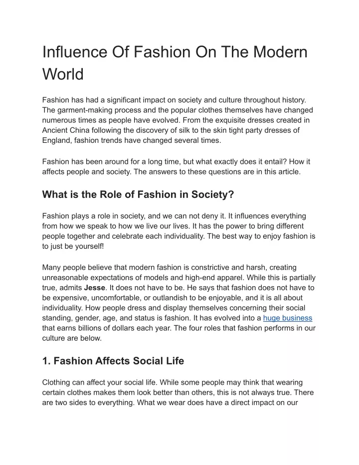 influence of fashion on the modern world
